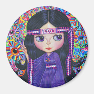 Liebe Headband Hippie Girl Doll Lila Psychedelic Magnet