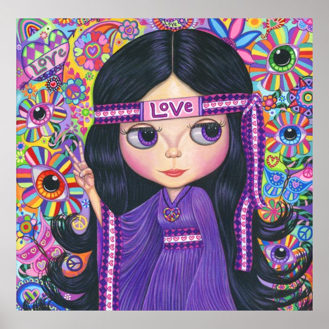Liebe Headband Hippie Girl Doll Lila Psychedelic Poster (Vorne)