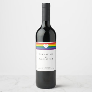 Liebe Heart and Rainbow Gay Wedding Weinetikett