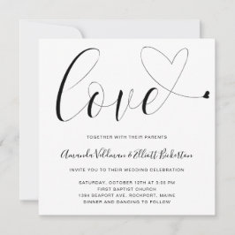 Liebe Heart Black and White Modern Wedding Einladung