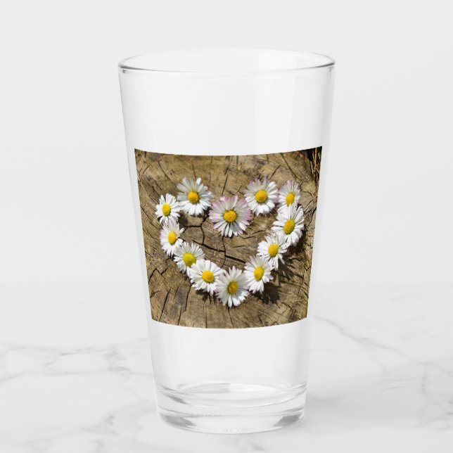 Liebe Heart Daisies Glas (Vorderseite)