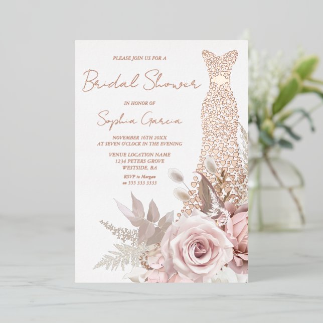 Liebe Heart Dress Brautparty Rose Gold Real Folieneinladung (Stehend vorne)