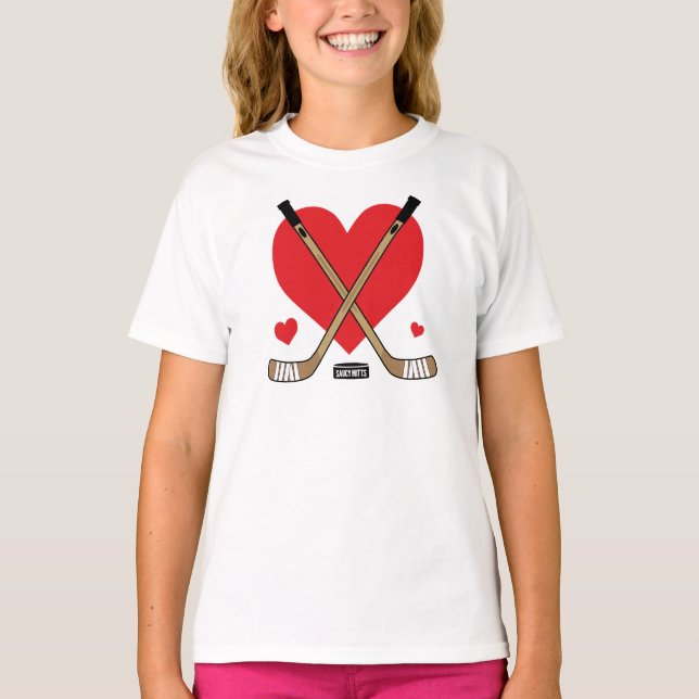 Liebe Heart Hockey Sticks Girls T-Shirt (Vorderseite)