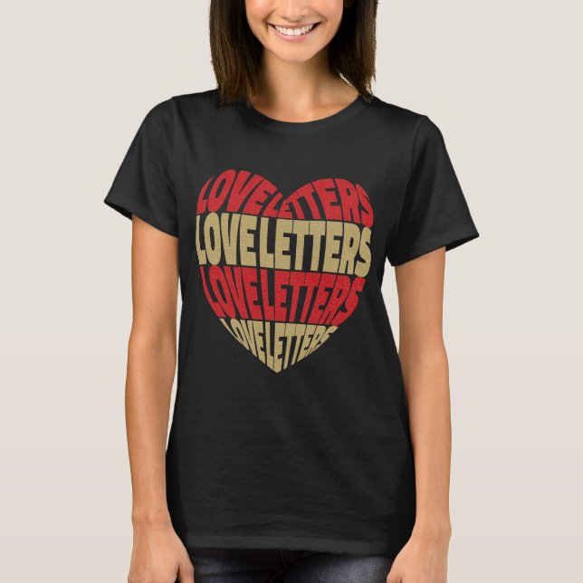Liebe Heart Letters Gold Red Glitzer T-Shirt (Vorderseite)