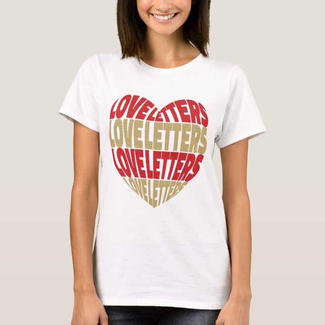 Liebe Heart Letters Red Gold Glitzer T-Shirt (Vorderseite)