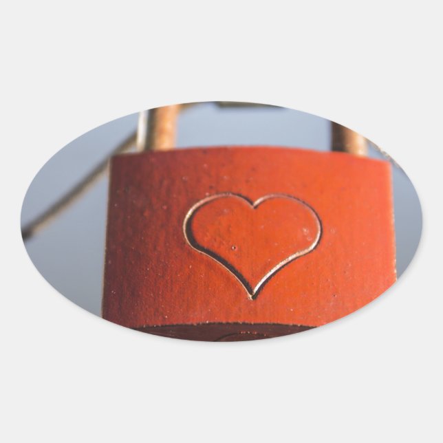 Liebe Heart Padlock Ovaler Aufkleber (Vorderseite)