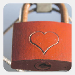 Liebe Heart Padlock Quadratischer Aufkleber