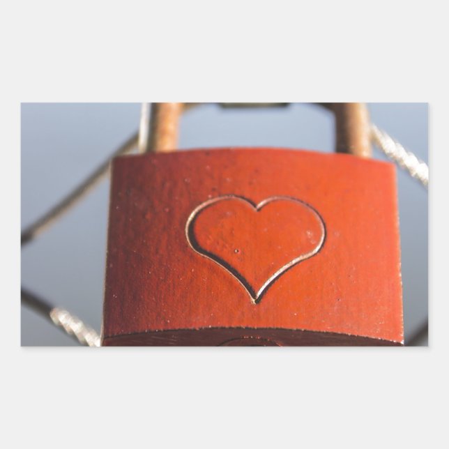 Liebe Heart Padlock Rechteckiger Aufkleber (Vorderseite)