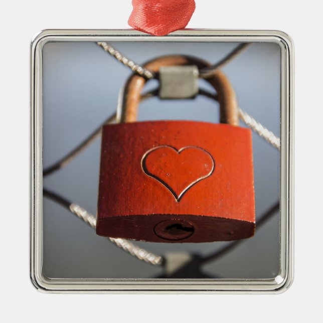 Liebe Heart Padlock Silbernes Ornament (Vorne)