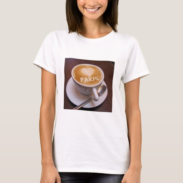 Liebe Heart Paris Cappuccino Kaffee Cup Tasse T -  T-Shirt (Vorderseite)