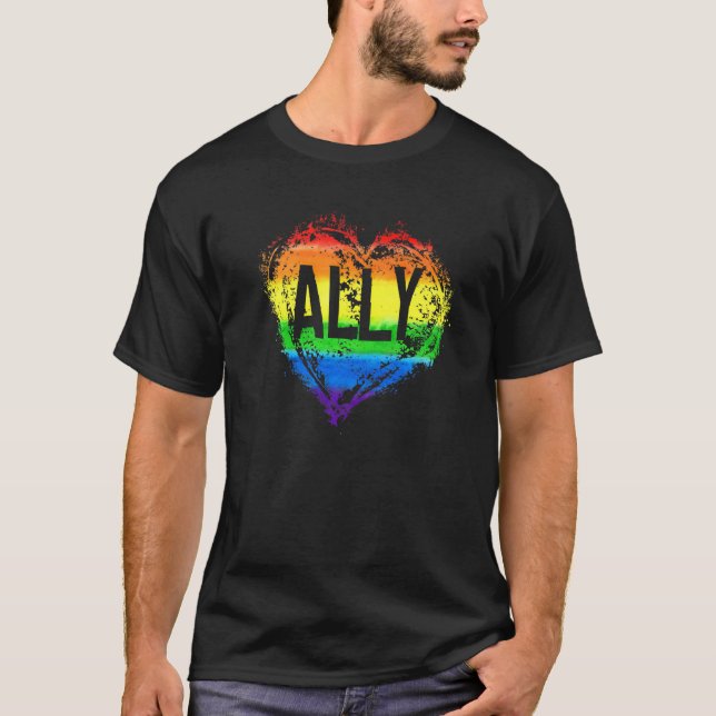 Liebe Heart Rainbow Ally Lgbtq Lgbt Lesbian Gay Pr T-Shirt (Vorderseite)