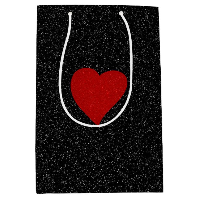 Liebe Heart Red Glitzer Valentine's Medium Gift Ba Mittlere Geschenktüte (Vorderseite)