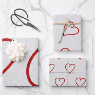 Liebe Heart Red Glitzer Valentine's Wrapping Paper Geschenkpapier Set