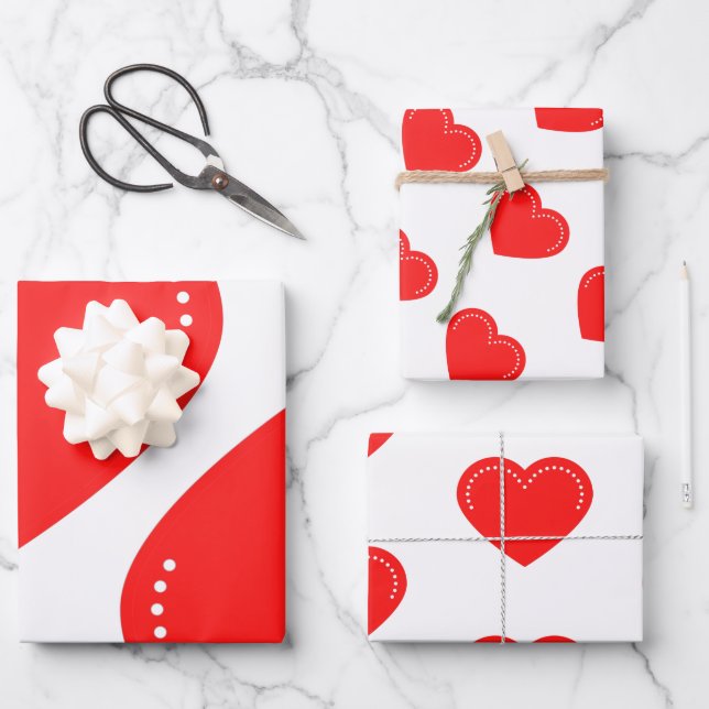 Liebe Heart Red Valentine's Wrapping Paper Sheets Geschenkpapier Set (Vorderseite)