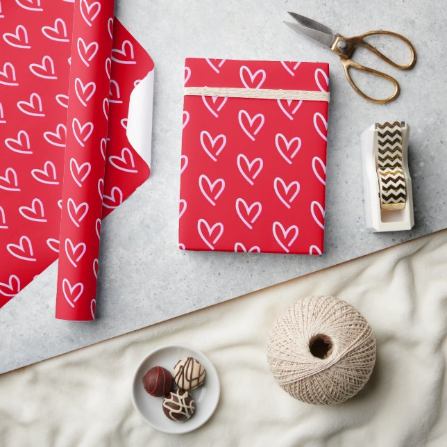 Liebe Heart Red Wrapping Paper Geschenkpapier (Kunsthandwerk)