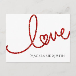 Liebe Heart Script | Moderner Roter Glitzer Valent Feiertagspostkarte