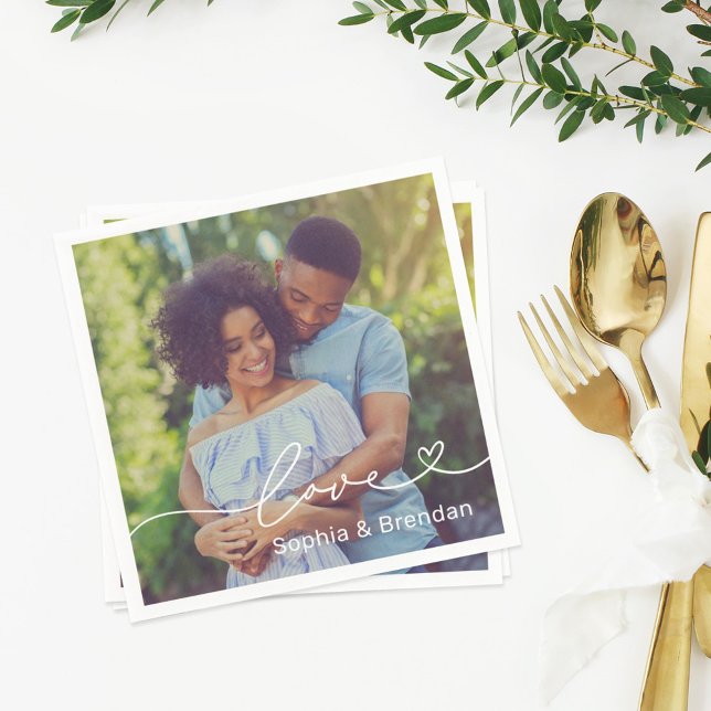 Liebe Heart Script Personalisiert Wedding Foto Serviette (Von Creator hochgeladen)