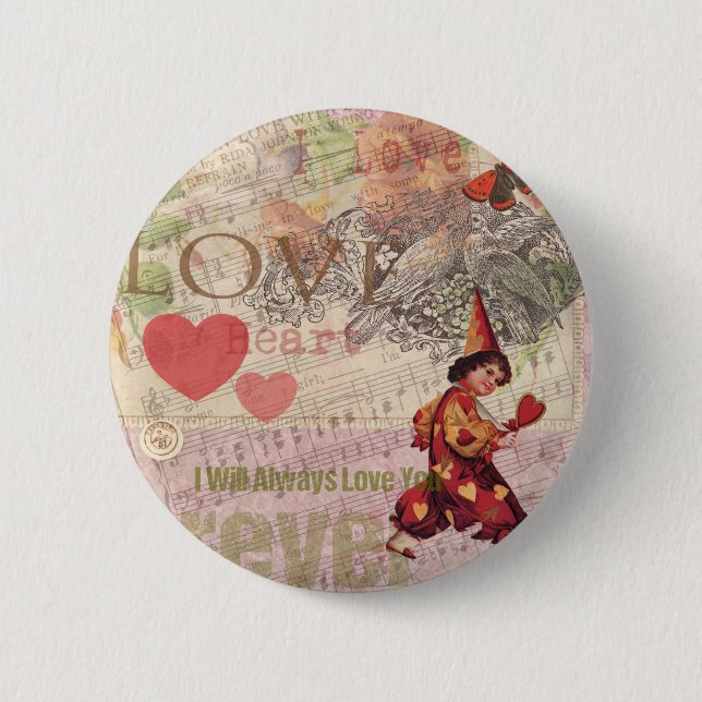 Liebe Heart Sweetheart Valentine Cherub Button (Vorderseite)
