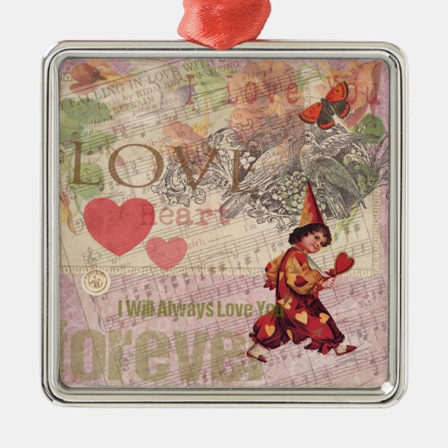Liebe Heart Sweetheart Valentine Cherub Silbernes Ornament (Vorne)