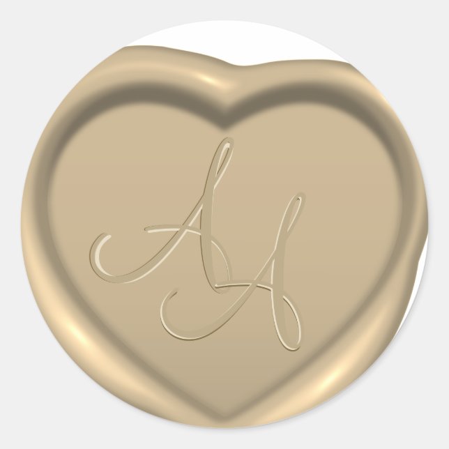Liebe Heart Wax Siegel Monogramm Hochzeitsticker Runder Aufkleber (Vorderseite)