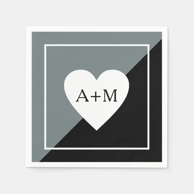 Liebe Heart Wedding Elegant grau/schwarz Serviette (Vorderseite)