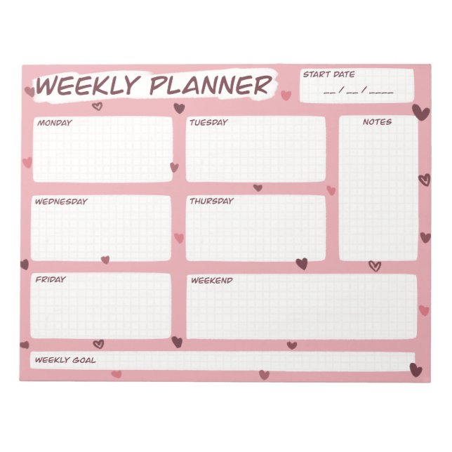 Liebe Heart Weekly Planner Notizblock (Vorderseite)