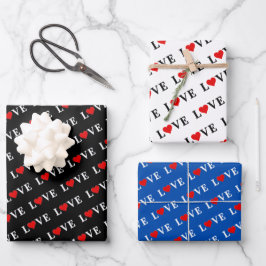 LIEBE Heart White Black Blue Geschenkpapier Set