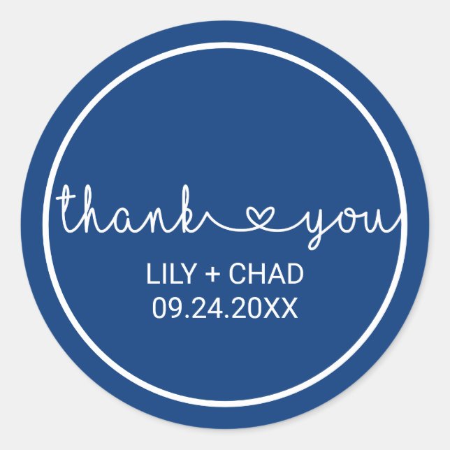 Liebe Hearts | Navy Vielen Dank Gastgeschenk Hochz Runder Aufkleber (Vorderseite)