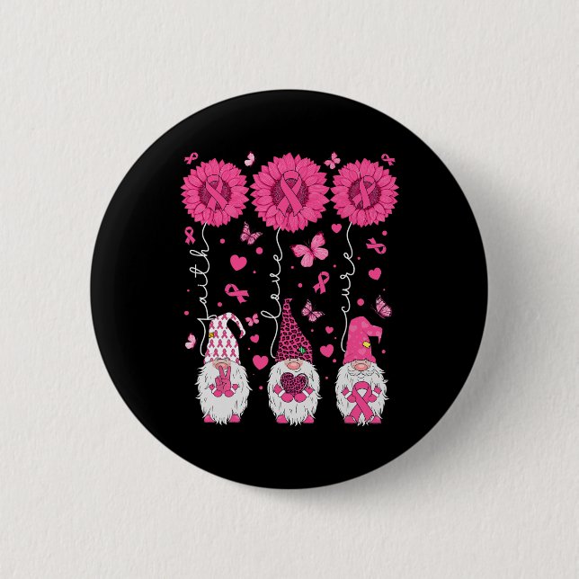 Liebe heilt Gnomes Sonnenblumen Brustkrebs Bewusst Button (Vorderseite)