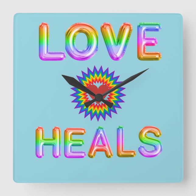 Liebe heilt quadratische wanduhr (Vorderseite)