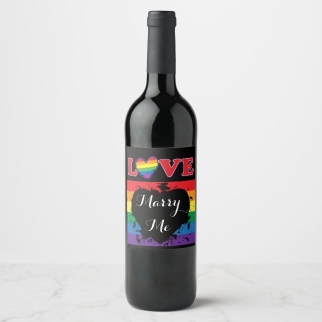 Liebe heiratet mich - Regenbogenflagge Weinetikett (Vorderseite)