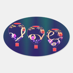 "Liebe" Heißluftballons Ovaler Aufkleber