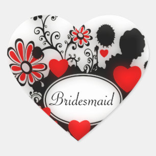 Liebe Herz Blume Splats Rote Schwarz-weiße Hochzei Herz-Aufkleber