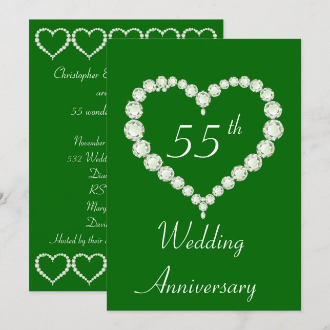 Liebe-Herz-Diamant-Smaragd-Jahrestag Einladung (Vorne/Hinten)
