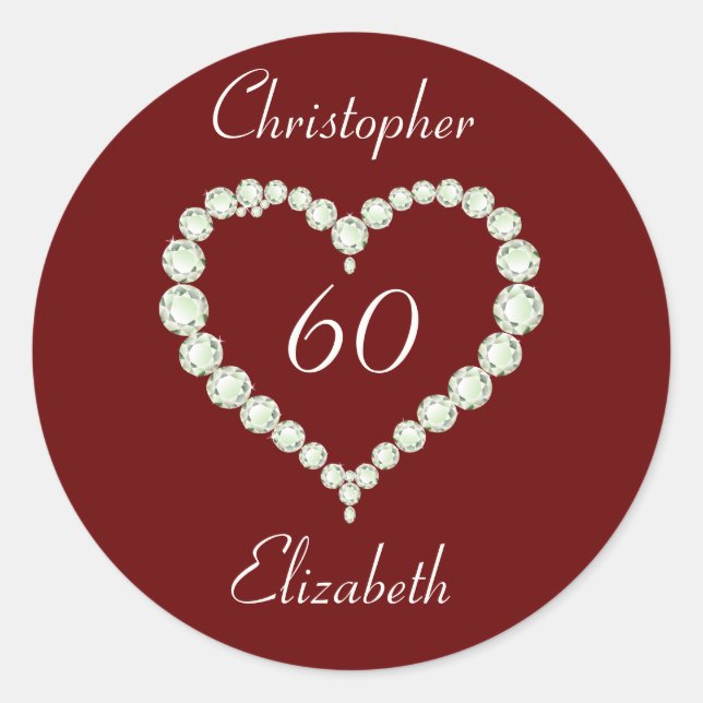 Liebe Herz Diamond Jubiläum Runder Aufkleber (Vorderseite)