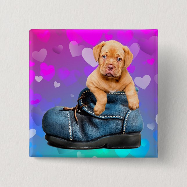 Liebe Herz-Dogue de Bordeaux Welpe in Boot Button (Vorderseite)
