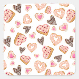 Liebe Herz Donuts Süßgebäck Pink Valentine Quadratischer Aufkleber