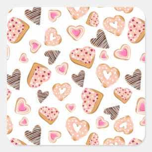 Liebe Herz Donuts Süßgebäck Pink Valentine Quadratischer Aufkleber