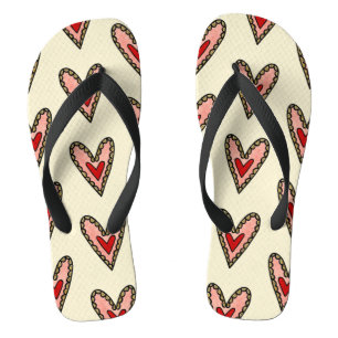 Liebe Herz Drehte Flop Footwear ( Cream Background Flip Flops