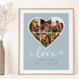 Liebe Herz Foto Collage Grid Couple Blue Poster