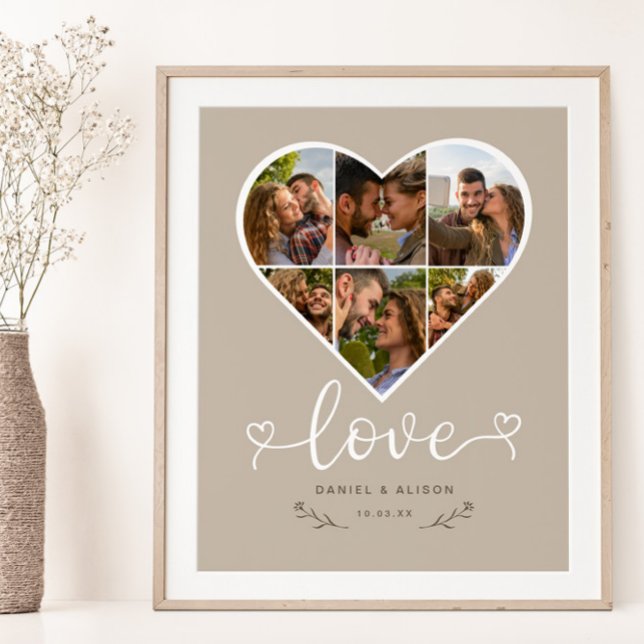 Liebe Herz Foto Collage Grid Couple Latte Poster (Von Creator hochgeladen)