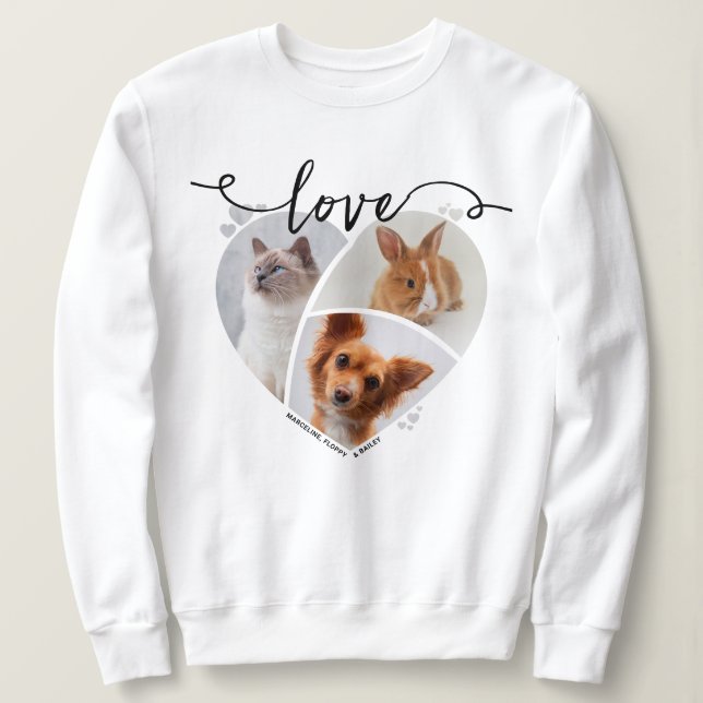 Liebe, herz-geformt 3 Haustiere FotoCollage Sweatshirt (Design vorne)