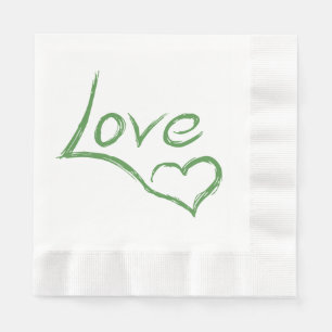 Liebe & Herz Grün & Weiß Hochzeitsfeier Serviette
