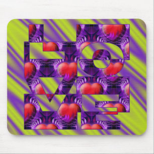 LIEBE Herz - hellgrüne violette Wellen Mousepad