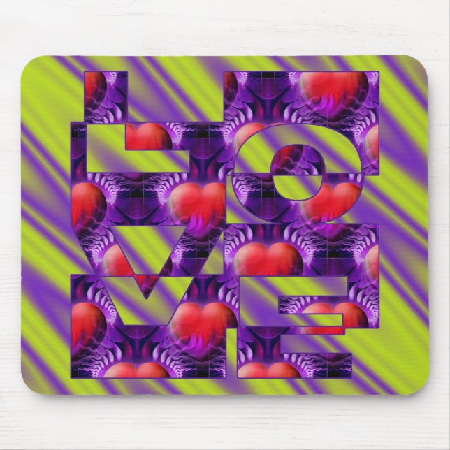 LIEBE Herz - hellgrüne violette Wellen Mousepad (Vorne)