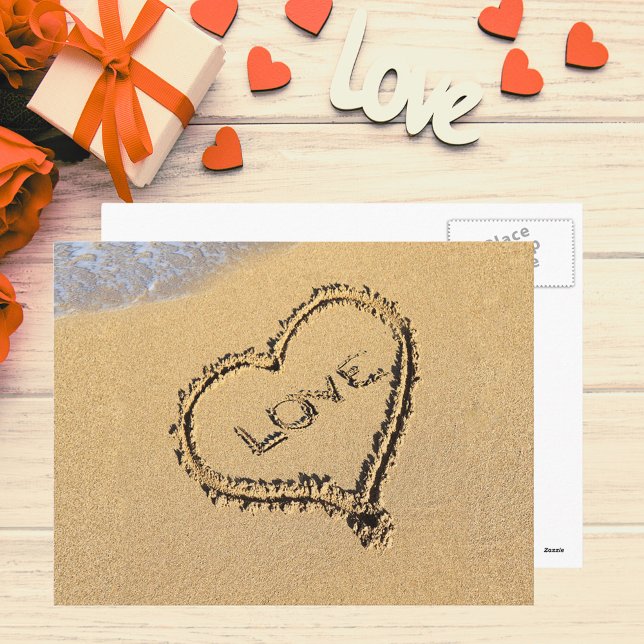 Liebe Herz im Sand Postkarte (Love Heart in the Sand Postcard)