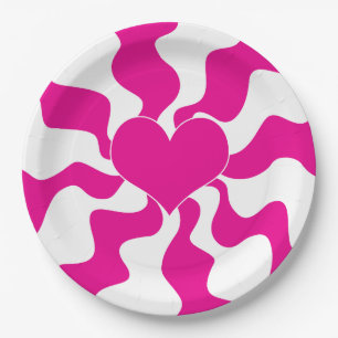 Liebe Herz in Magenta und Weiß Pappteller