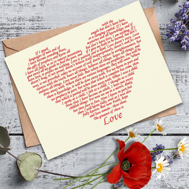Liebe-Herz-Kunst-Entwurf des Bibel-Zitat-1 der Postkarte (Love bible quote 1 Corinthians 13 heart art greetings postcard )