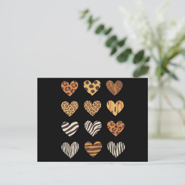 Liebe Herz Leopard Niedlich Valentinstag Postkarte (Stehend Vorderseite)