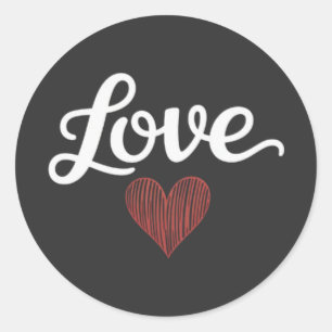 Liebe Herz Minimal Typografie Romantisches Design Runder Aufkleber